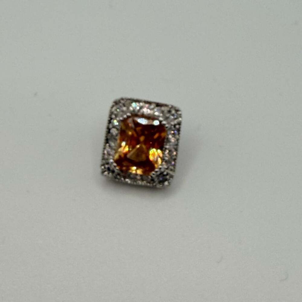 Sterling Silver Yellow Stone Halo Stud Earring 1 only